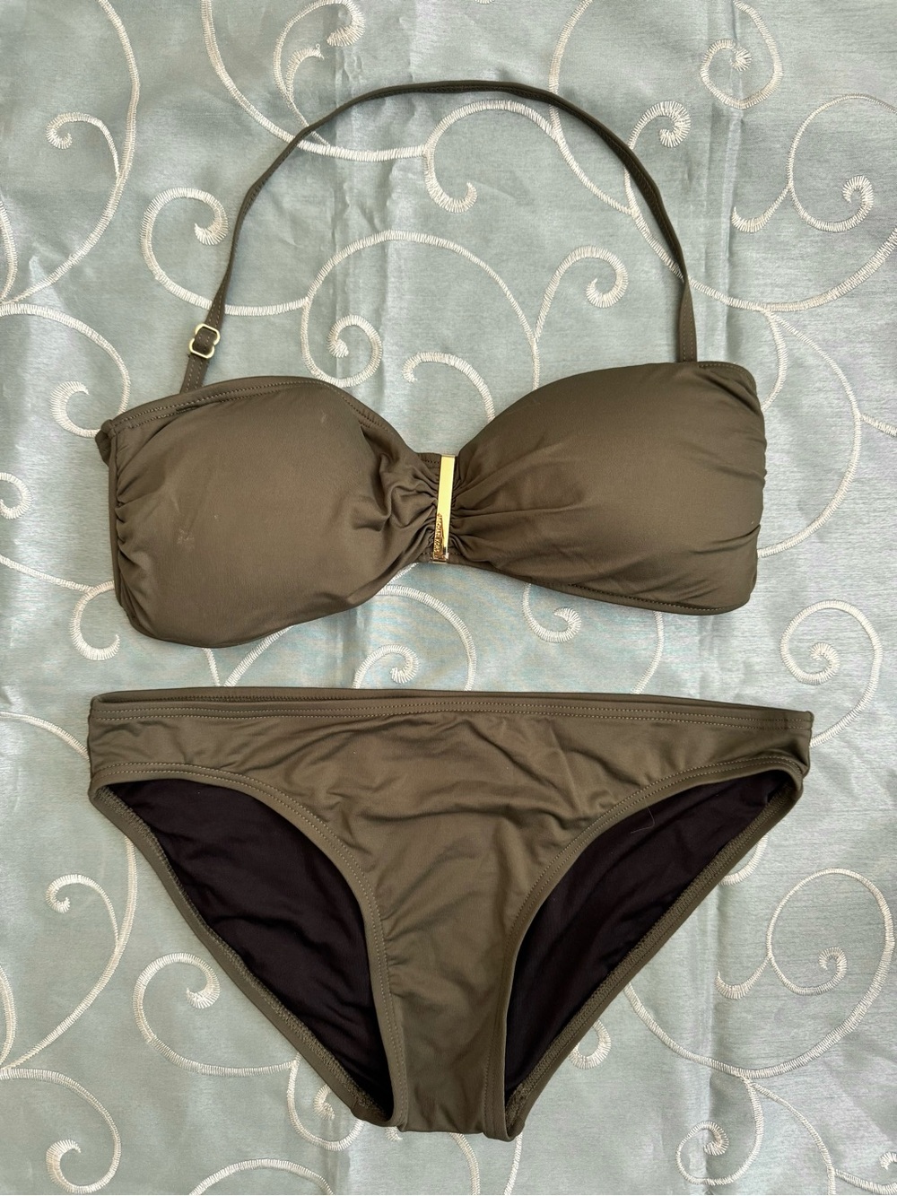 Michael Kors Olive Green Bandeau Bikini Set - Size Small